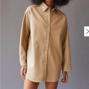 NIA Vegan Leather Faux Leather Button-Up Shirt